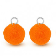 Pompom bedel met oog 10mm - Silver-neon orange